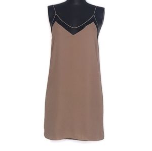 BABATON tan shift dress with mesh XS